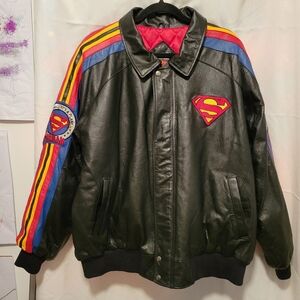 Vintage 2003 Warner Bros. Superman Man Of Steel Black Leather Jacket